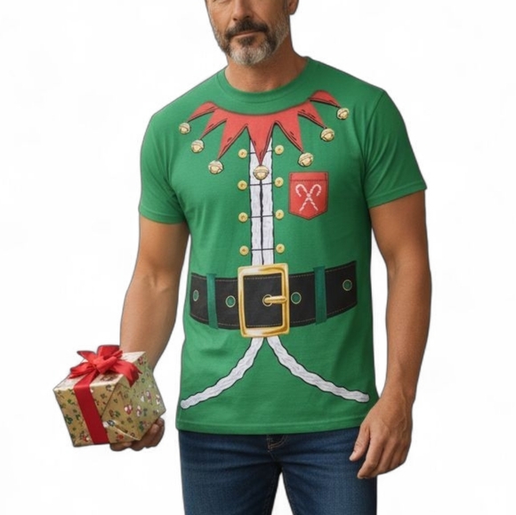 Christmas Time Santa's Helper Elf Workshop Tee in Green and Red Size Large NWT - Picture 1 of 8